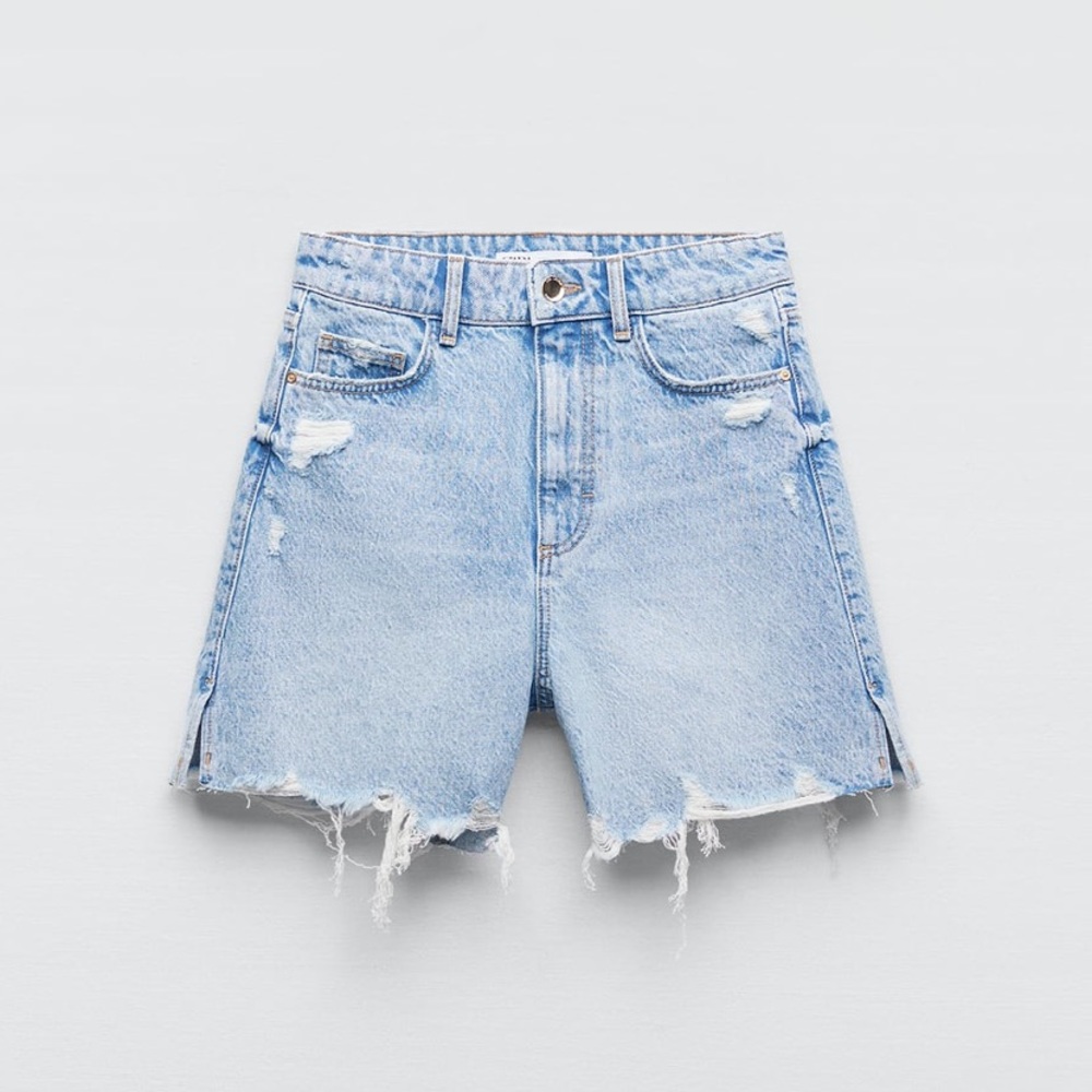 Zara ripped denim shorts high rise light wash